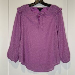 Simply Vera Wang Purple Ruffled Tie Front Balloon Sleeve Blouse